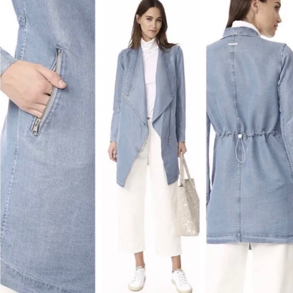 Never worn Soia And Kyo “Stefie” Long Chambray Jean Jacket w Gold Shimmer